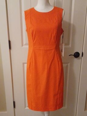 Calvin Klein Orange Polka Dot Midi Sheath Dress